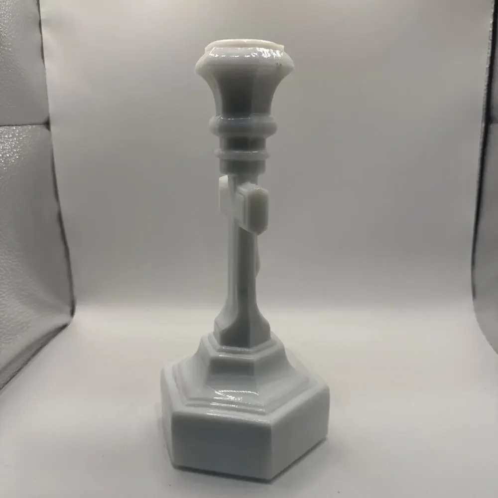 VTG Pressed Milk Glass, Crucifix Candlestick Holder 6 Sided Base *